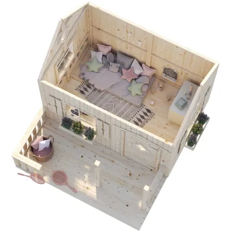 Casetta per Bambini in Legno 233x157 cm da Esterno con Porta Finestre
