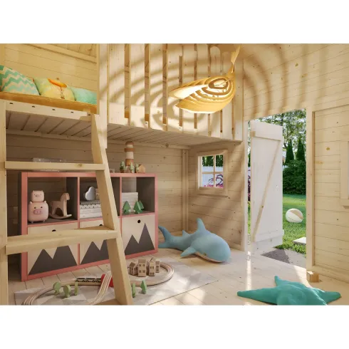 Casetta per Bambini in Legno 220x180 cm Soppalco Interno da Esterno