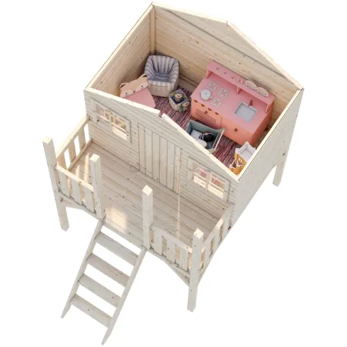 Casetta per Bambini in Legno Rialzata 180x192cm da Esterno Scalette
