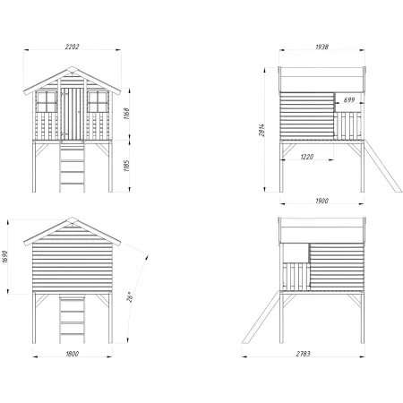 Casetta per Bambini in Legno Rialzata 180x192cm da Esterno Scalette