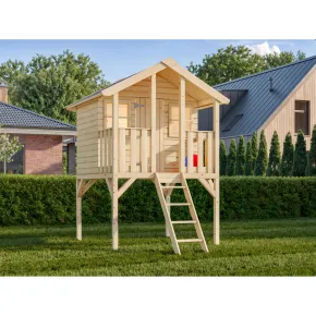 Casetta per Bambini in Legno Rialzata 180x192cm da Esterno Scalette 2