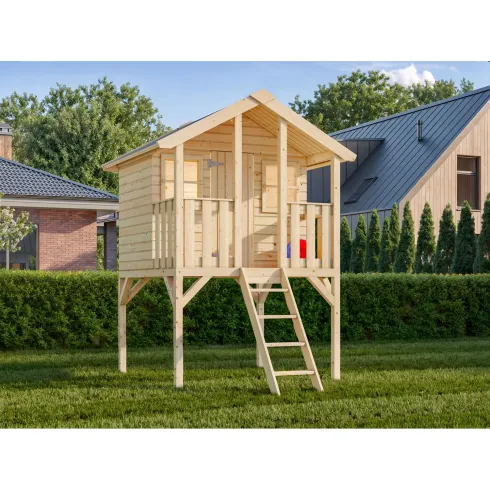 Casetta per Bambini in Legno Rialzata 180x192cm da Esterno Scalette