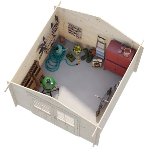 Casetta in Legno 276x330 cm Blockhouse 28 mm Doppia Porta Finestrata