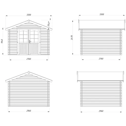 Casetta in Legno 276x330 cm Blockhouse 28 mm Doppia Porta Finestrata