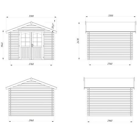 Casetta in Legno 276x330 cm Blockhouse 28 mm Doppia Porta Finestrata