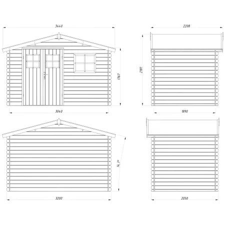 Casetta in Legno 320x205 cm Blockhouse 19 mm Porta Doppia Finestra