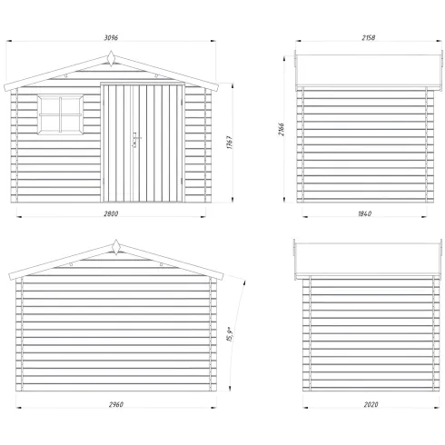 Casetta in Legno Impregnato 296x200 cm Blockhouse 19 mm con Finestra