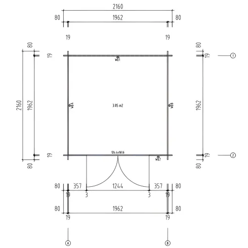 Casetta in Legno Impregnato 216x216 cm Blockhouse 19 mm Doppia Porta