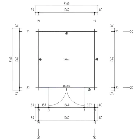 Casetta in Legno Impregnato 216x216 cm Blockhouse 19 mm Doppia Porta