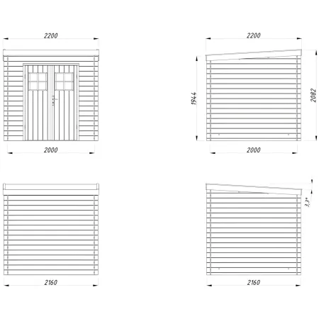 Casetta in Legno Impregnato 216x216 cm Blockhouse 19 mm Doppia Porta