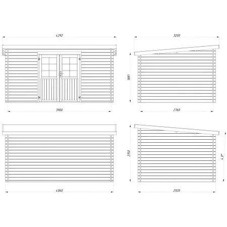 Casetta in Legno Impregnato 406x292 cm Blockhouse 28 mm Porta Doppia