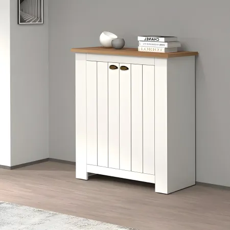 Scarpiera 2 Ante Mobile Ingresso Bianco Rovere 4 Ripiani 84x42x100 cm