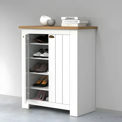 Scarpiera 2 Ante Mobile Ingresso Bianco Rovere 4 Ripiani 84x42x100 cm