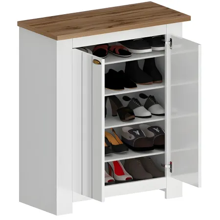 Scarpiera 2 Ante Mobile Ingresso Bianco Rovere 4 Ripiani 84x42x100 cm