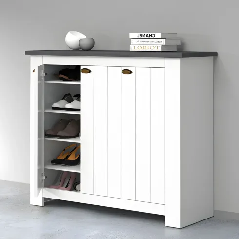 Scarpiera 3 Ante Mobile Ingresso Bianco Report 8 Ripiani 114x42x100 cm