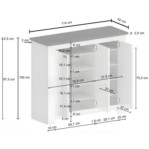 Scarpiera 3 Ante Mobile Ingresso Bianco Report 8 Ripiani 114x42x100 cm