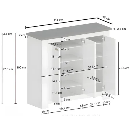 Scarpiera 3 Ante Mobile Ingresso Bianco Report 8 Ripiani 114x42x100 cm