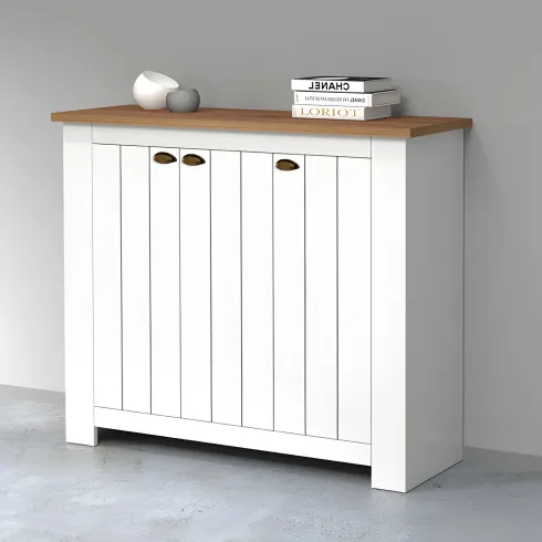 Scarpiera 3 Ante Mobile Ingresso Bianco Rovere 8 Ripiani 114x42x100 cm