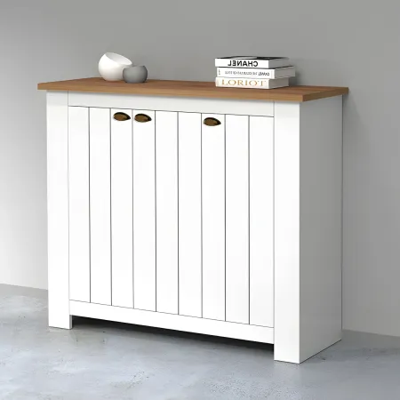 Scarpiera 3 Ante Mobile Ingresso Bianco Rovere 8 Ripiani 114x42x100 cm