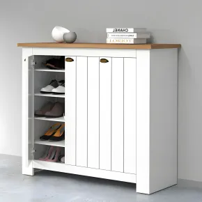 Scarpiera 3 Ante Mobile Ingresso Bianco Rovere 8 Ripiani 114x42x100 cm 2