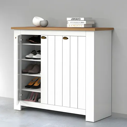 Scarpiera 3 Ante Mobile Ingresso Bianco Rovere 8 Ripiani 114x42x100 cm