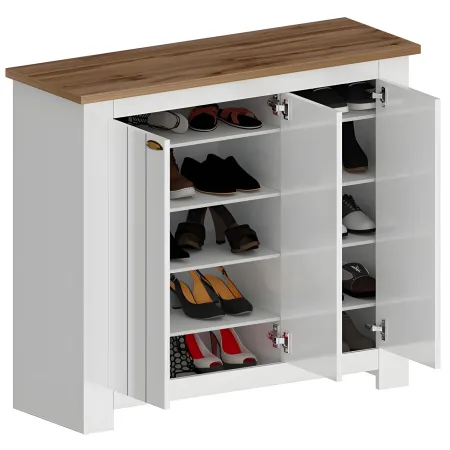 Scarpiera 3 Ante Mobile Ingresso Bianco Rovere 8 Ripiani 114x42x100 cm