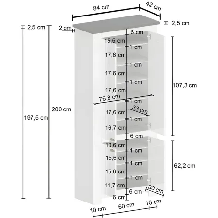 Armadio Scarpiera 4 Ante Mobile Ingresso Bianco Report 84x42x200 cm