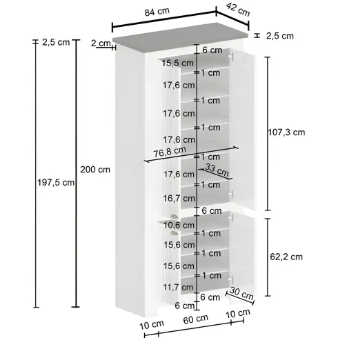 Armadio Scarpiera 4 Ante Mobile Ingresso Bianco Rovere 84x42x200 cm
