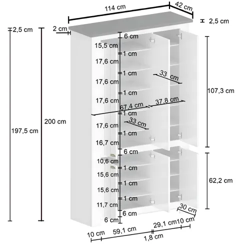 Armadio Scarpiera 6 Ante Mobile Ingresso Bianco Report 114x42x200 cm