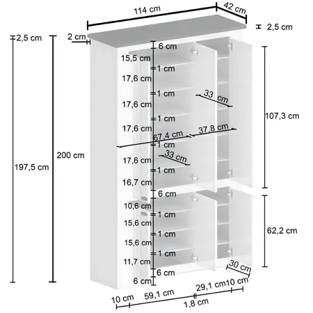 Armadio Scarpiera 6 Ante Mobile Ingresso Bianco Report 114x42x200 cm
