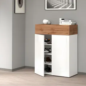 Scarpiera 2 Ante 1 Ribalta Bianco Lucido Rovere 3 Ripiani da Ingresso 2