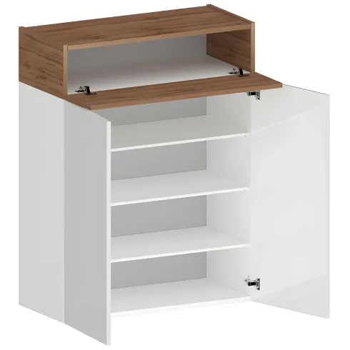 Scarpiera 2 Ante 1 Ribalta Bianco Lucido Rovere 3 Ripiani da Ingresso