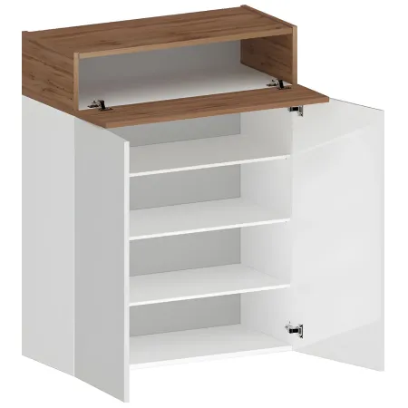 Scarpiera 2 Ante 1 Ribalta Bianco Lucido Rovere 3 Ripiani da Ingresso