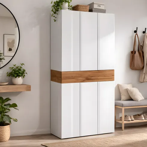 Armadio Scarpiera Bianco Lucido Rovere 6 Ante 1 Ribalta 8 Ripiani