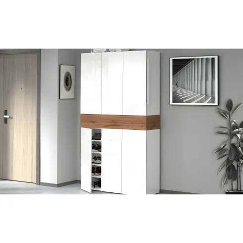 Armadio Scarpiera Bianco Lucido Rovere 6 Ante 1 Ribalta 8 Ripiani