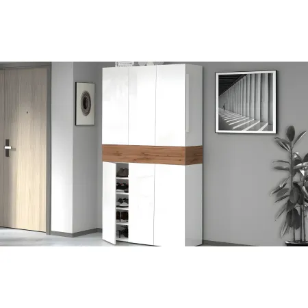 Armadio Scarpiera Bianco Lucido Rovere 6 Ante 1 Ribalta 8 Ripiani