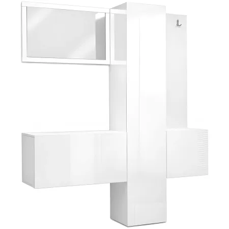 Mobile Ingresso 4 Pezzi Bianco Lucido Scarpiera Specchio Appendiabiti