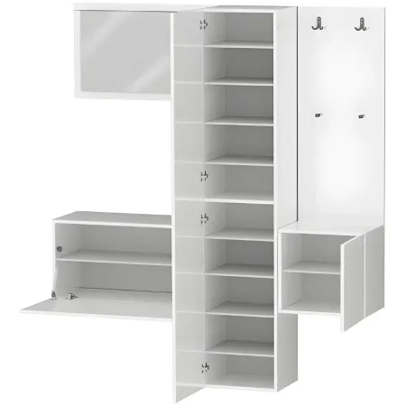 Mobile Ingresso 4 Pezzi Bianco Lucido Scarpiera Specchio Appendiabiti