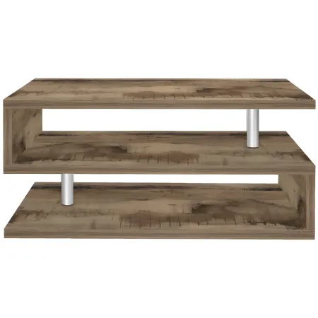 Tavolino da Caffè 90 cm in Legno Acero 2 Ripiani da Soggiorno Moderno
