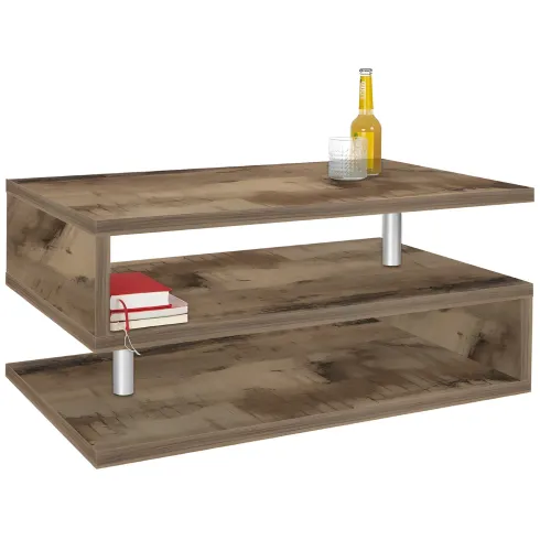 Tavolino da Caffè 90 cm in Legno Acero 2 Ripiani da Soggiorno Moderno