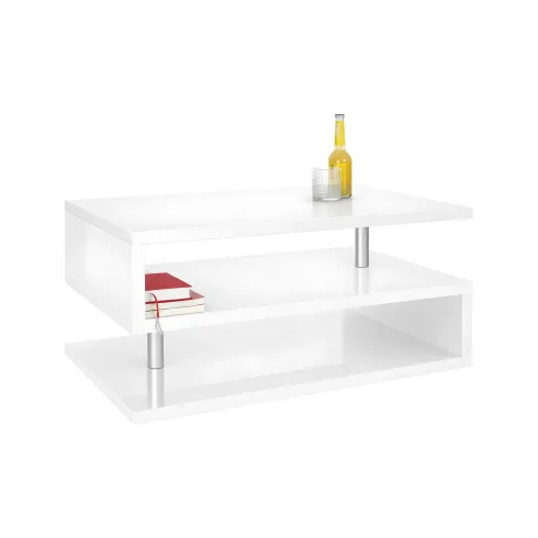 Tavolino da Caffè 90 cm in Legno Bianco 2 Ripiani da Soggiorno Moderno