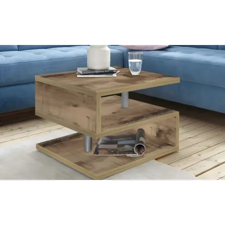 Tavolino da Caffè 55 cm in Legno Acero 2 Ripiani da Soggiorno Moderno