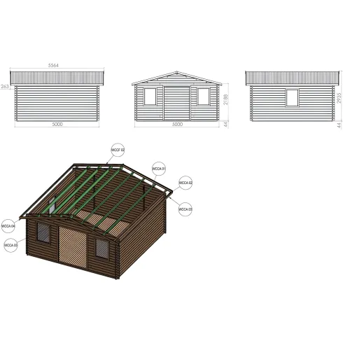 Casetta in Legno 5x5 mt 44 mm Rimessa Attrezzi Blockhouse da Giardino