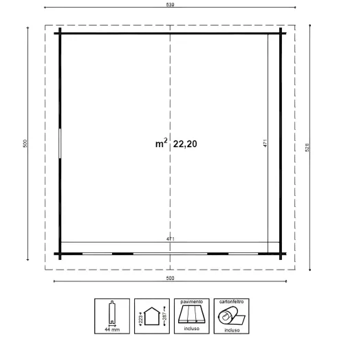 Casetta in Legno 5x5 mt 44 mm Rimessa Attrezzi Blockhouse da Giardino