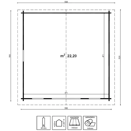 Casetta in Legno 5x5 mt 44 mm Rimessa Attrezzi Blockhouse da Giardino
