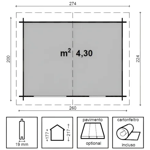 Casetta in Legno Impregnata 2.6x2 19 mm Box per Attrezzi