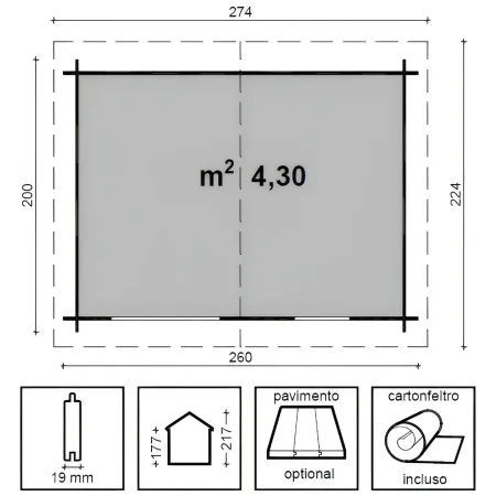 Casetta in Legno Impregnata 2.6x2 19 mm Box per Attrezzi