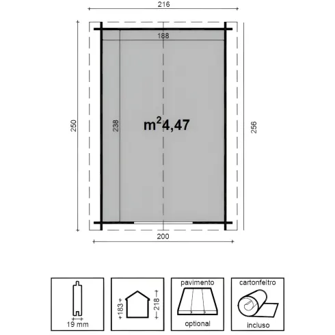 Casetta in Legno 2x2.5 mt 19 mm Blockhouse Rimessa Attrezzi da Giardino