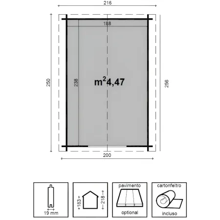 Casetta in Legno 2x2.5 mt 19 mm Blockhouse Rimessa Attrezzi da Giardino