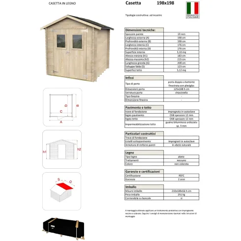 Casetta in Legno 2x2 con Pavimento Ricovero per Attrezzi da Giardino